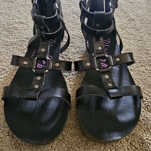 Black Gladiator Sandals with Buckle Straps